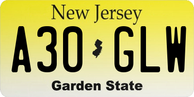 NJ license plate A30GLW