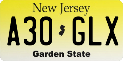 NJ license plate A30GLX