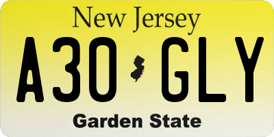 NJ license plate A30GLY