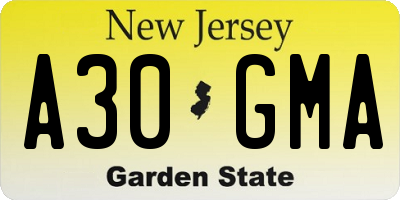 NJ license plate A30GMA