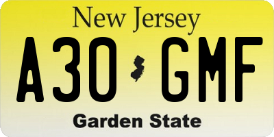 NJ license plate A30GMF