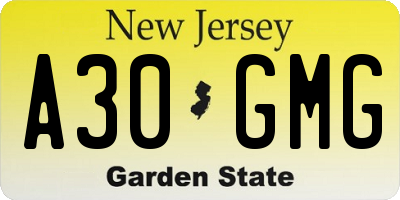 NJ license plate A30GMG