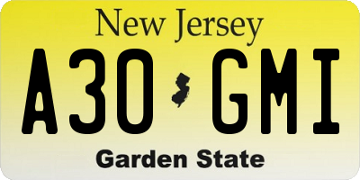 NJ license plate A30GMI