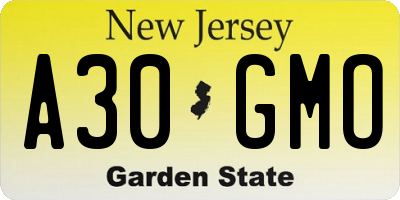 NJ license plate A30GMO
