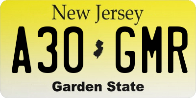 NJ license plate A30GMR