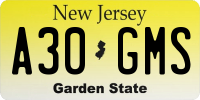NJ license plate A30GMS