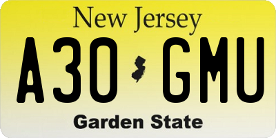 NJ license plate A30GMU