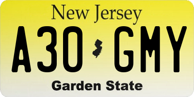 NJ license plate A30GMY