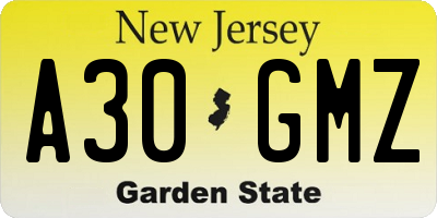 NJ license plate A30GMZ