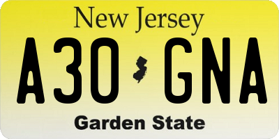 NJ license plate A30GNA