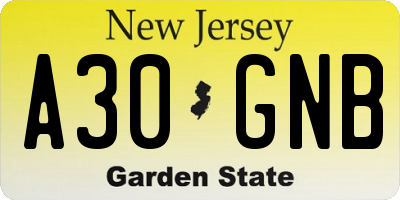 NJ license plate A30GNB
