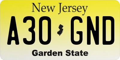 NJ license plate A30GND