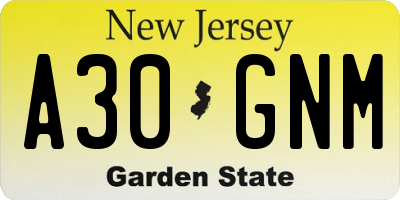 NJ license plate A30GNM