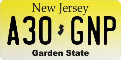 NJ license plate A30GNP