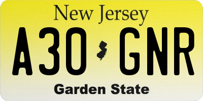 NJ license plate A30GNR