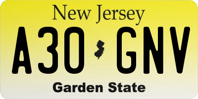 NJ license plate A30GNV