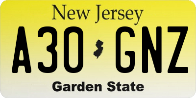 NJ license plate A30GNZ