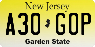 NJ license plate A30GOP