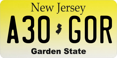 NJ license plate A30GOR