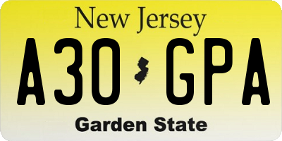 NJ license plate A30GPA