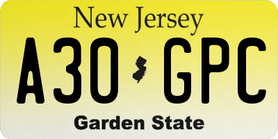 NJ license plate A30GPC