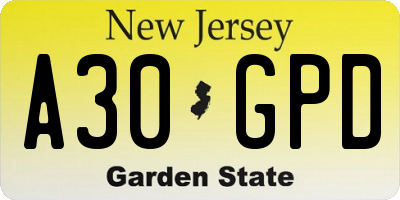 NJ license plate A30GPD
