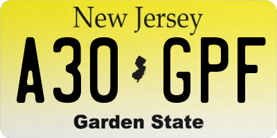 NJ license plate A30GPF