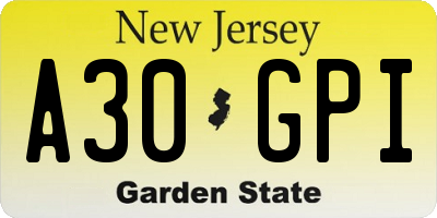 NJ license plate A30GPI