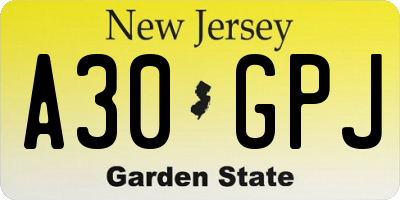 NJ license plate A30GPJ