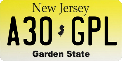 NJ license plate A30GPL