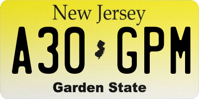 NJ license plate A30GPM