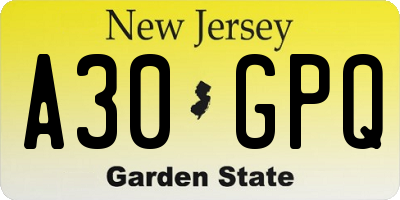 NJ license plate A30GPQ
