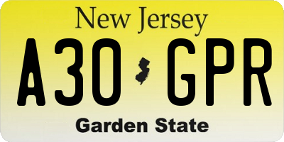 NJ license plate A30GPR