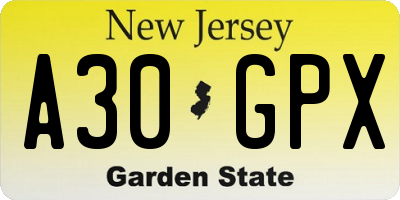 NJ license plate A30GPX