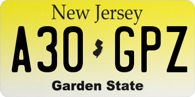NJ license plate A30GPZ