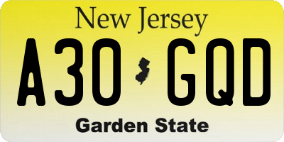 NJ license plate A30GQD