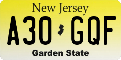 NJ license plate A30GQF