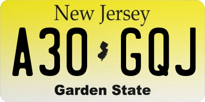 NJ license plate A30GQJ