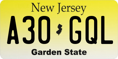 NJ license plate A30GQL