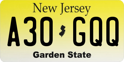 NJ license plate A30GQQ