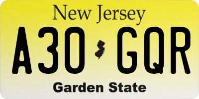 NJ license plate A30GQR