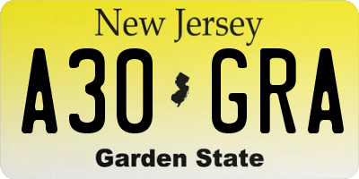 NJ license plate A30GRA