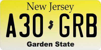 NJ license plate A30GRB