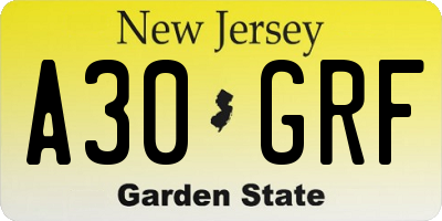 NJ license plate A30GRF