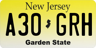 NJ license plate A30GRH