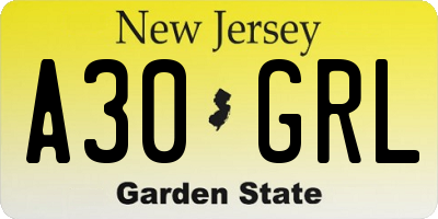 NJ license plate A30GRL