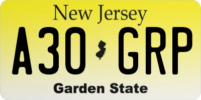 NJ license plate A30GRP