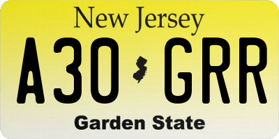 NJ license plate A30GRR