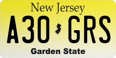 NJ license plate A30GRS