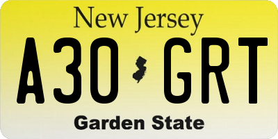 NJ license plate A30GRT